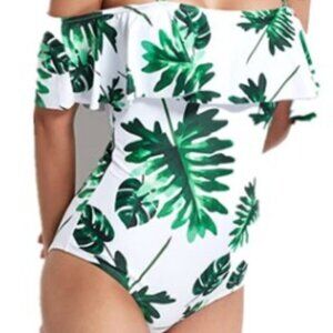 NEW TROPICAL RUFFLE SHOULDER ONE PIECE SWIMSUIT (No Straps)